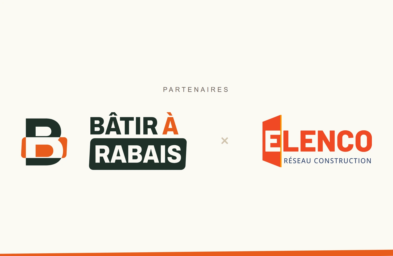 Les logos de Bâtir à Rabais et d’Elenco côte à côte, séparés par un symbole de multiplication