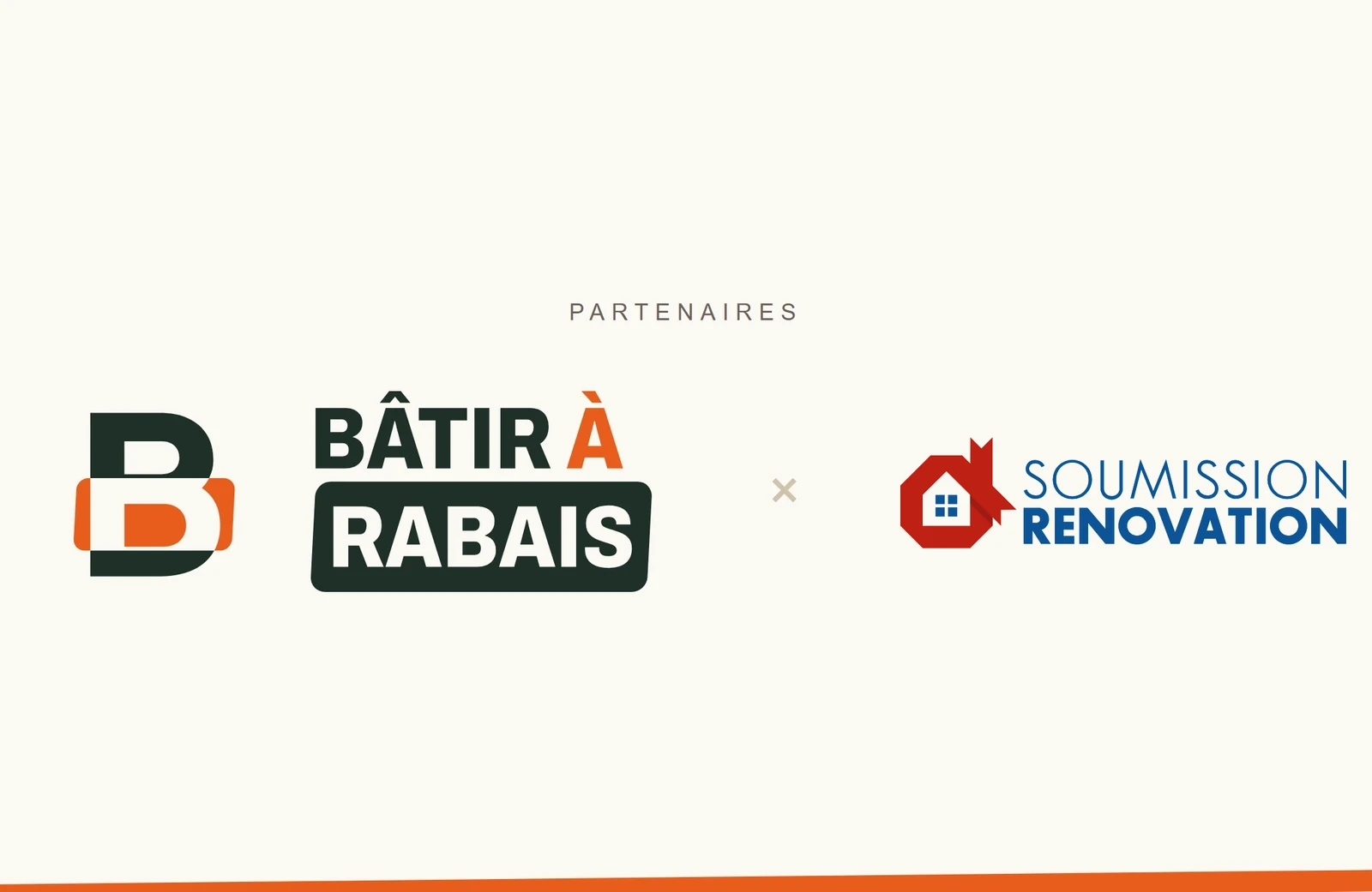 Les logos de Bâtir à Rabais et de Soumission Rénovation côte à côte, séparés par un symbole de multiplication