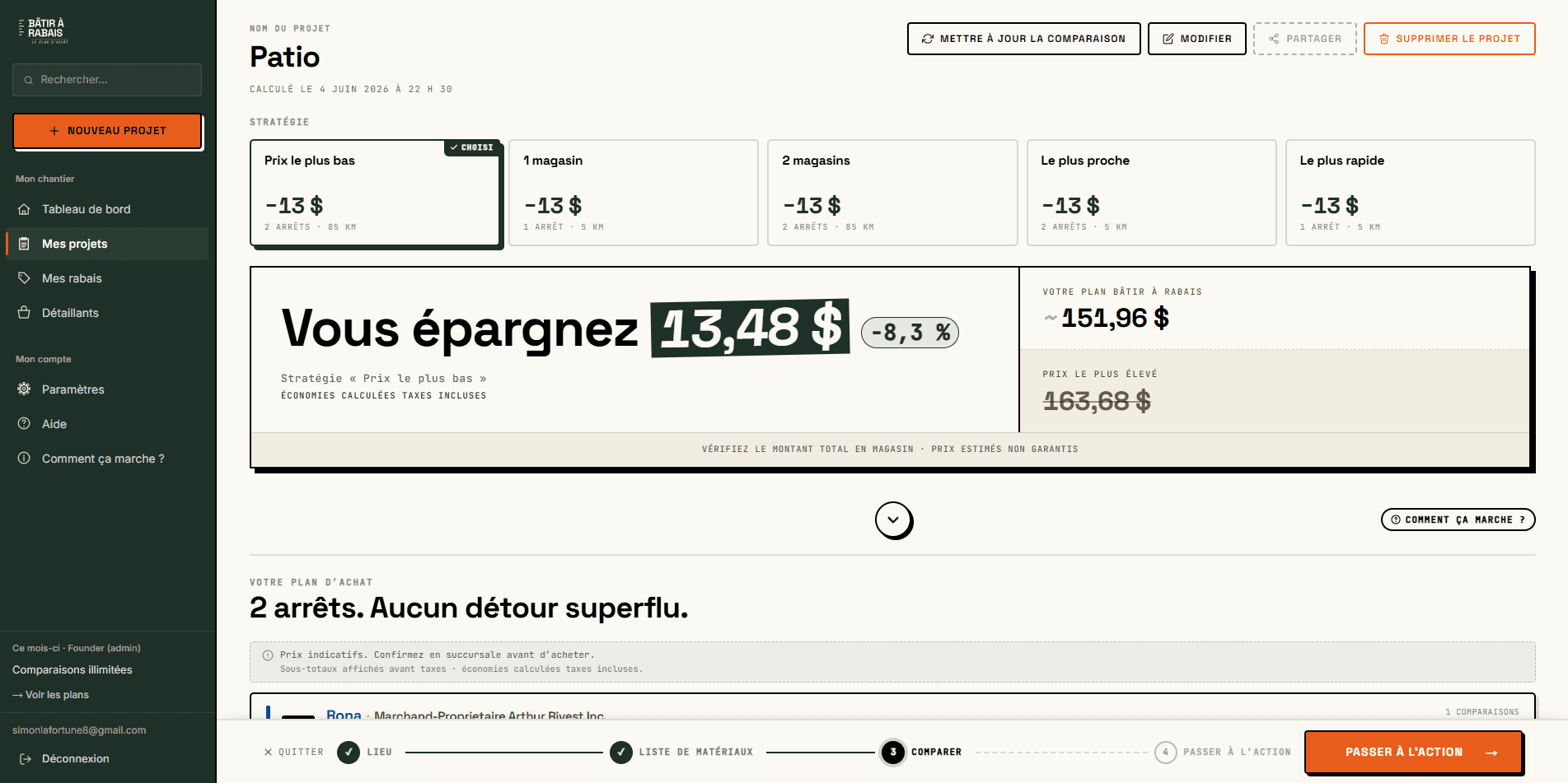Comparaison des prix avec stratégies et économies
